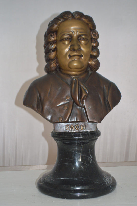 Johann Sebastian Bach Bust Bronze Statue -  Size: 11"L x 9"W x 20"H.