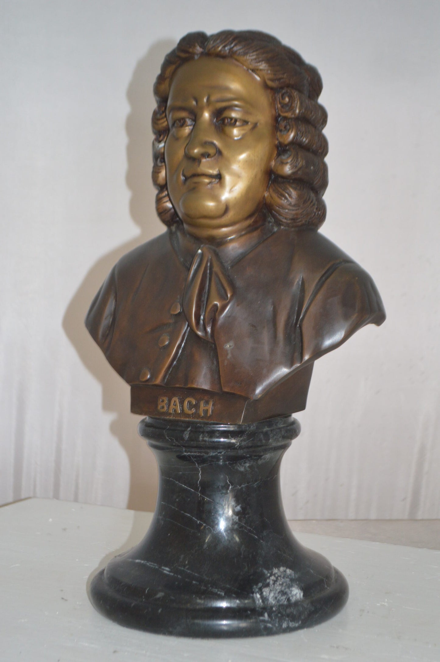 Johann Sebastian Bach Bust Bronze Statue - Size: 11"L x 9"W x 20"H.