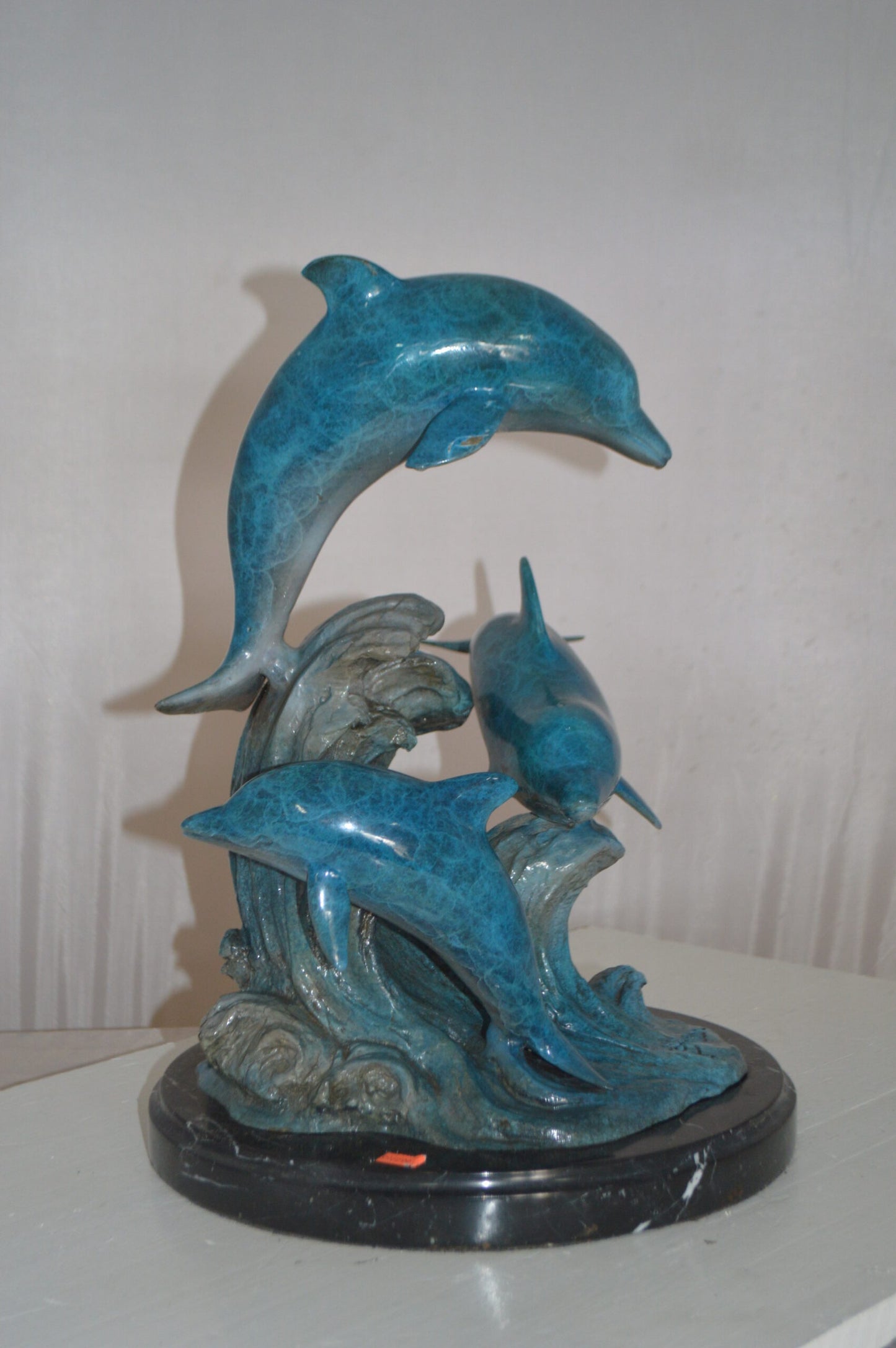 Three Jumping Dolphins Bronze Statue - Size: 15"L x 13"W x 18"H.