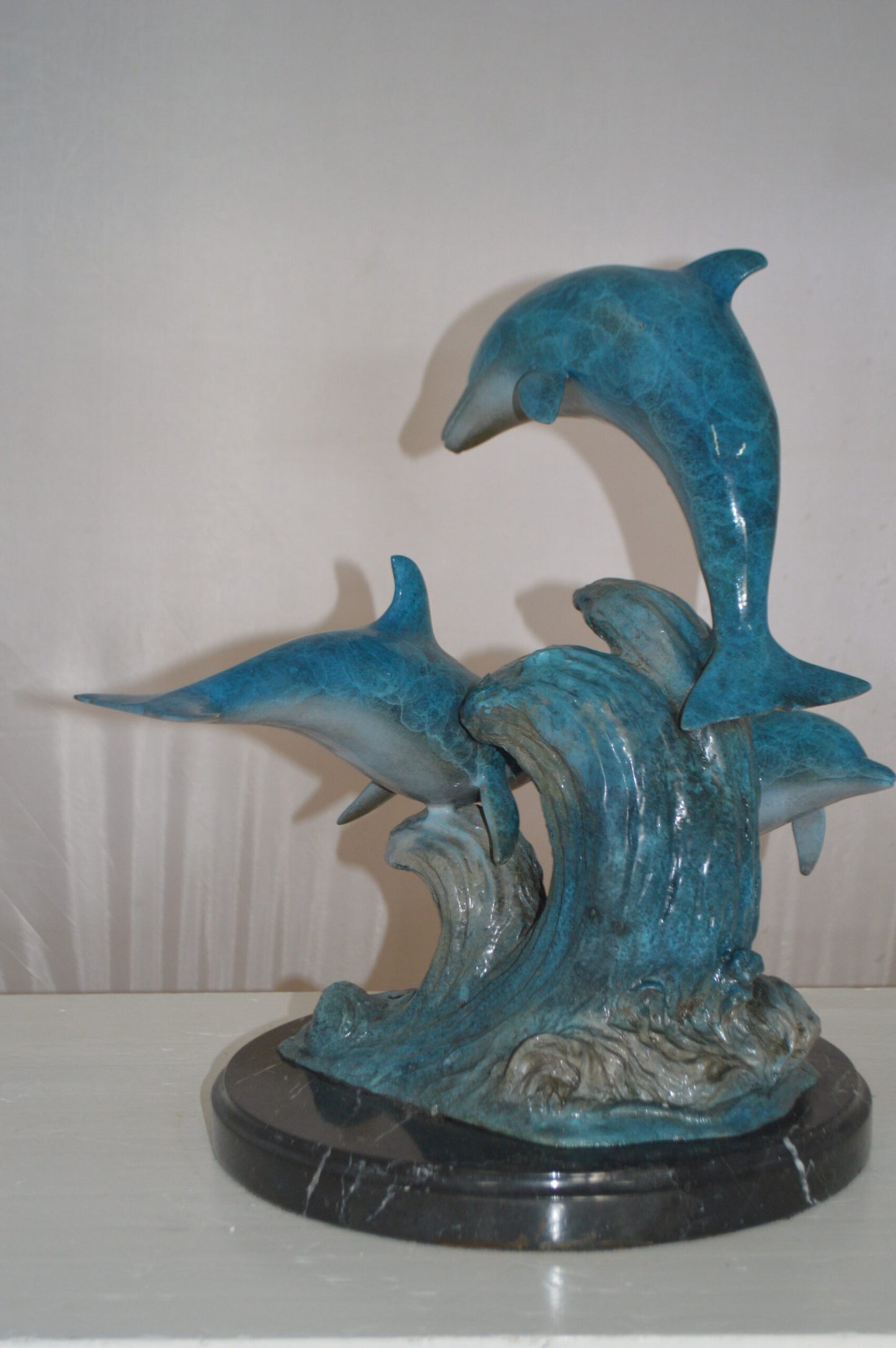 Three Jumping Dolphins Bronze Statue - Size: 15"L x 13"W x 18"H.