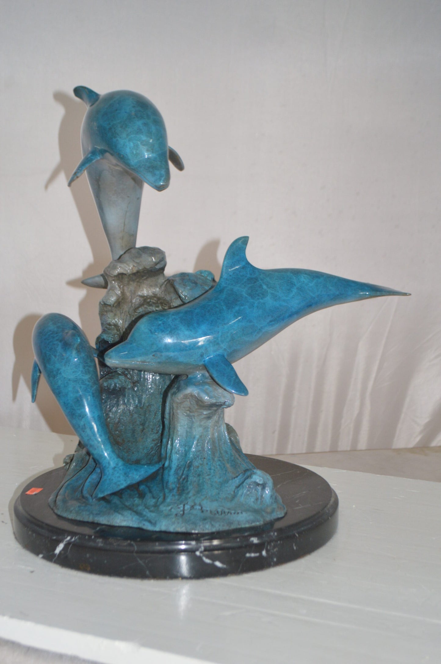 Three Jumping Dolphins Bronze Statue - Size: 15"L x 13"W x 18"H.
