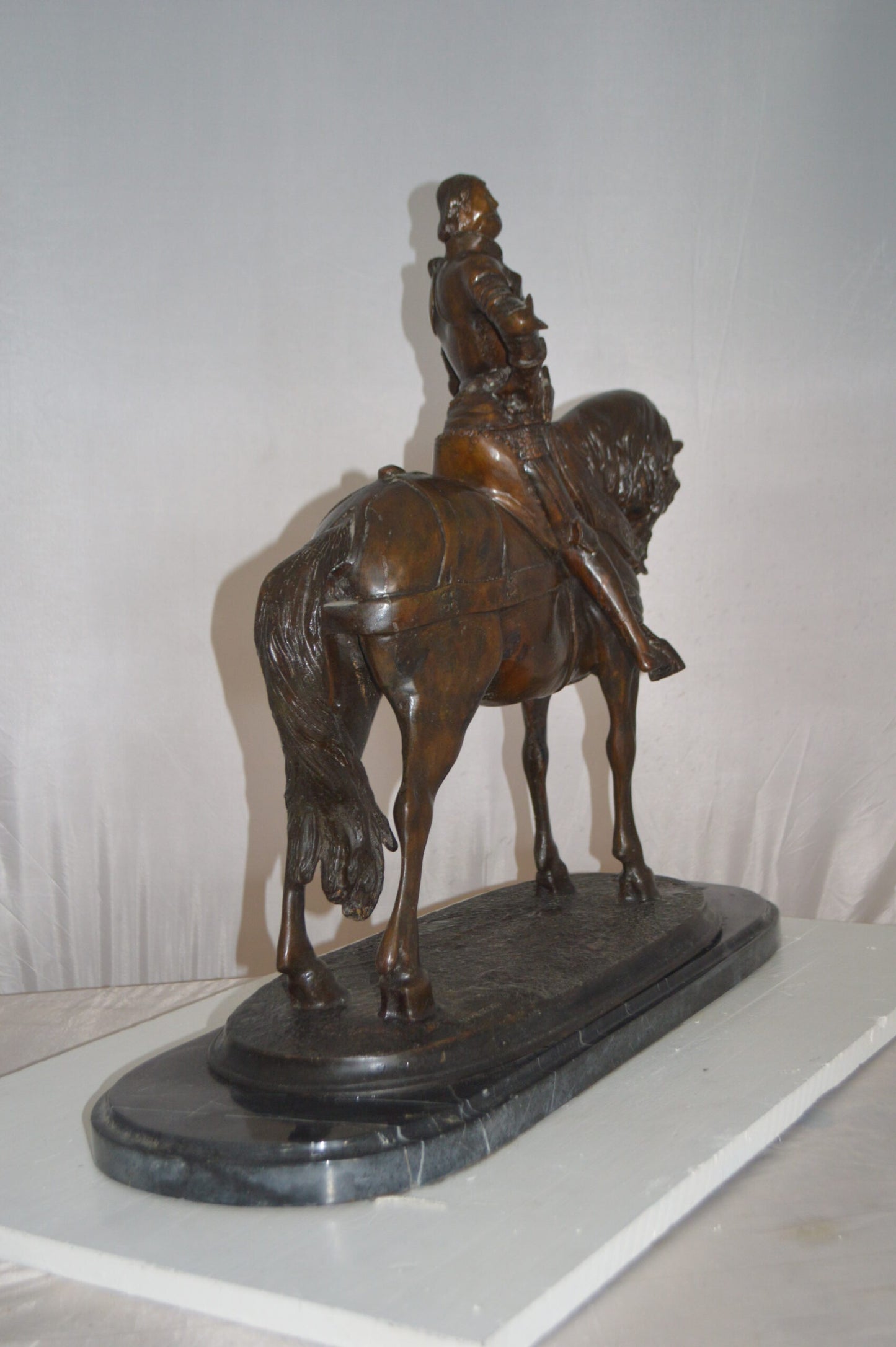 Man on his Horse Bronze Statue - Size: 30"L x 10"W x 25"H.
