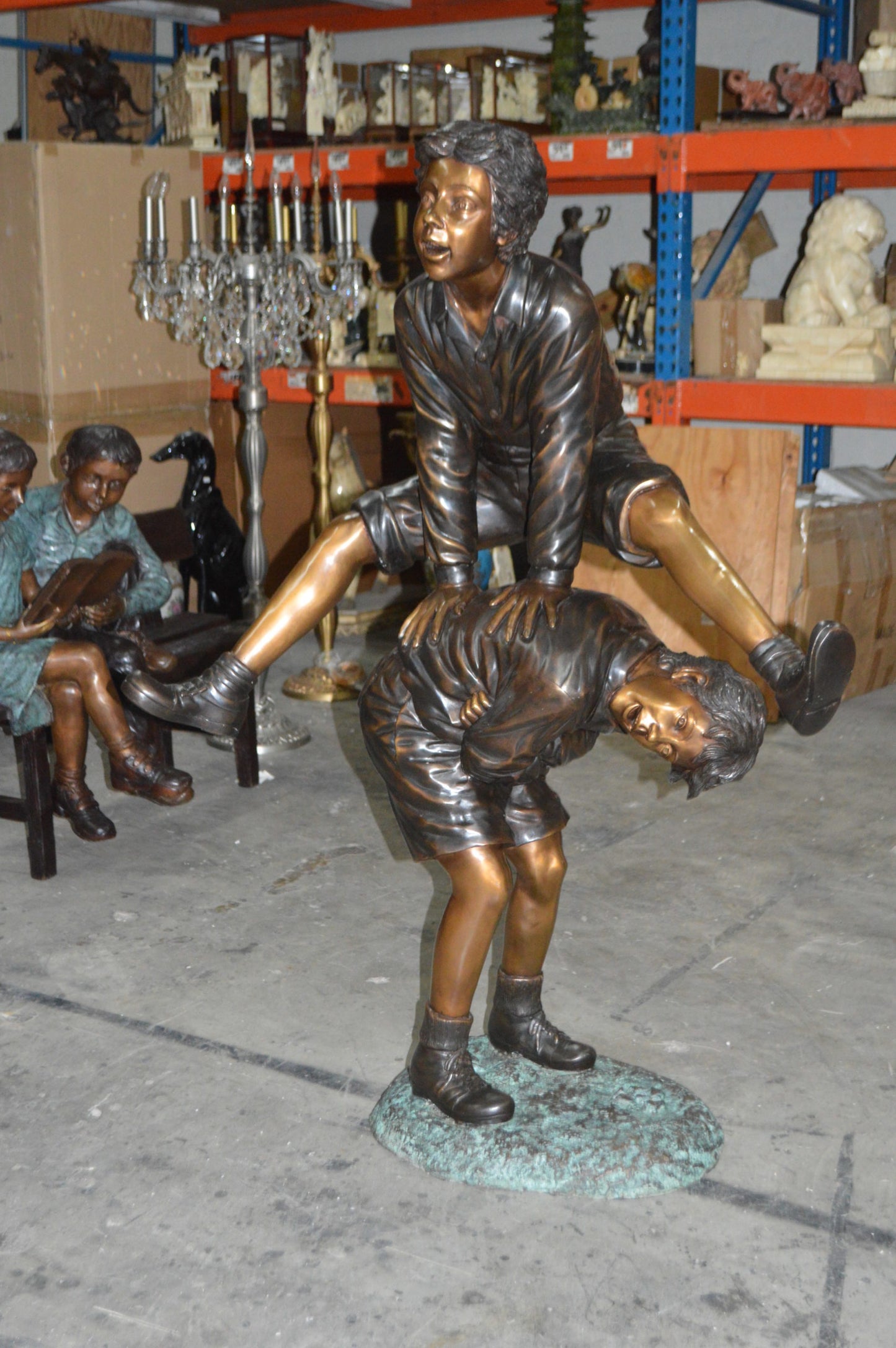 Leapfrog - Large Bronze Statue - Size: 41"L x 22"W x 57"H.