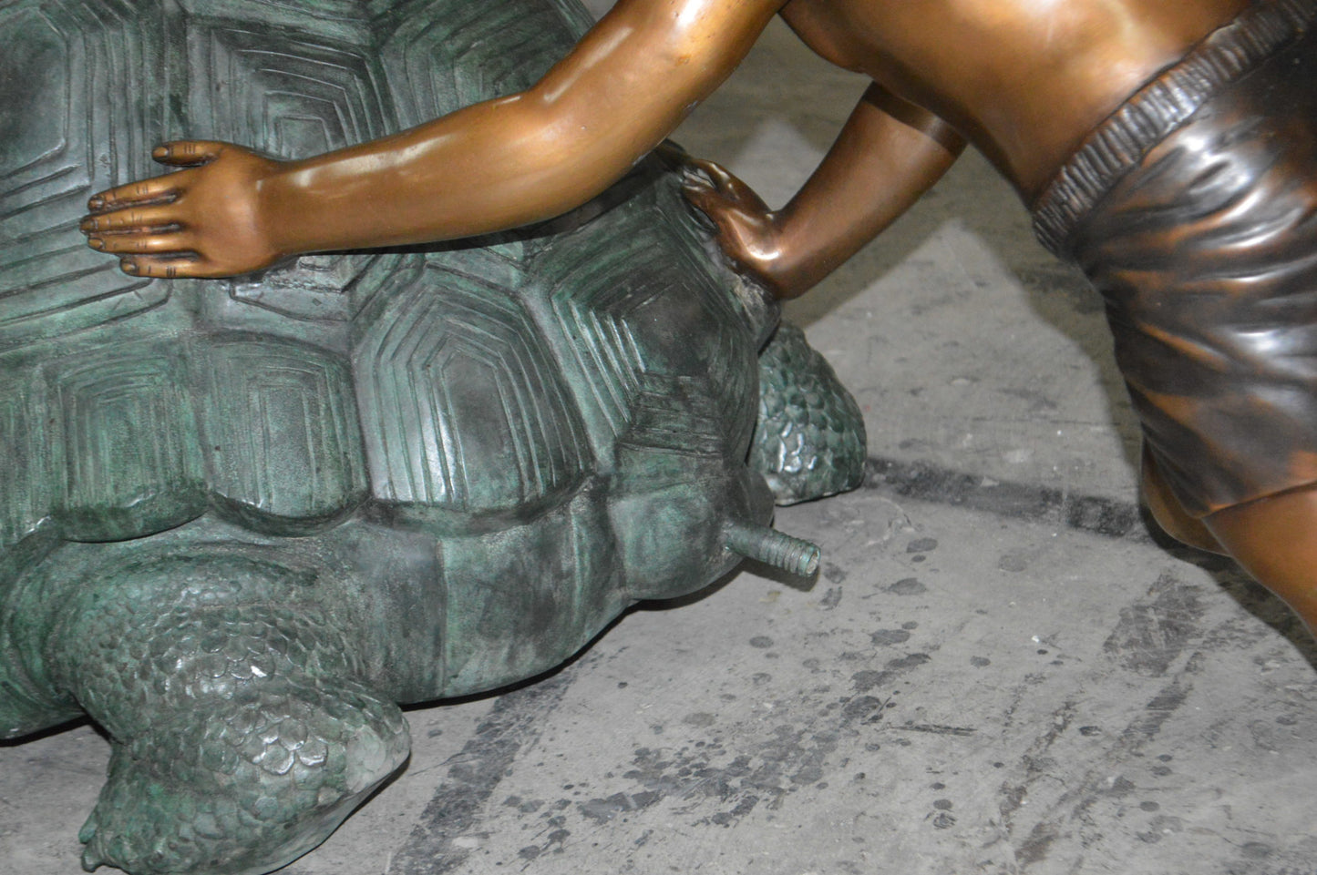 Two Kids on a Giant Turtle Bronze Fountain - Size: 23"L x 60"W x 33"H.