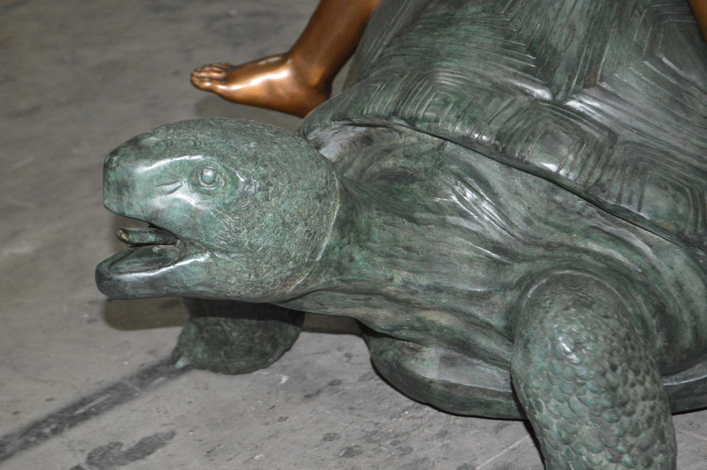 Two Kids on a Giant Turtle Bronze Fountain - Size: 23"L x 60"W x 33"H.