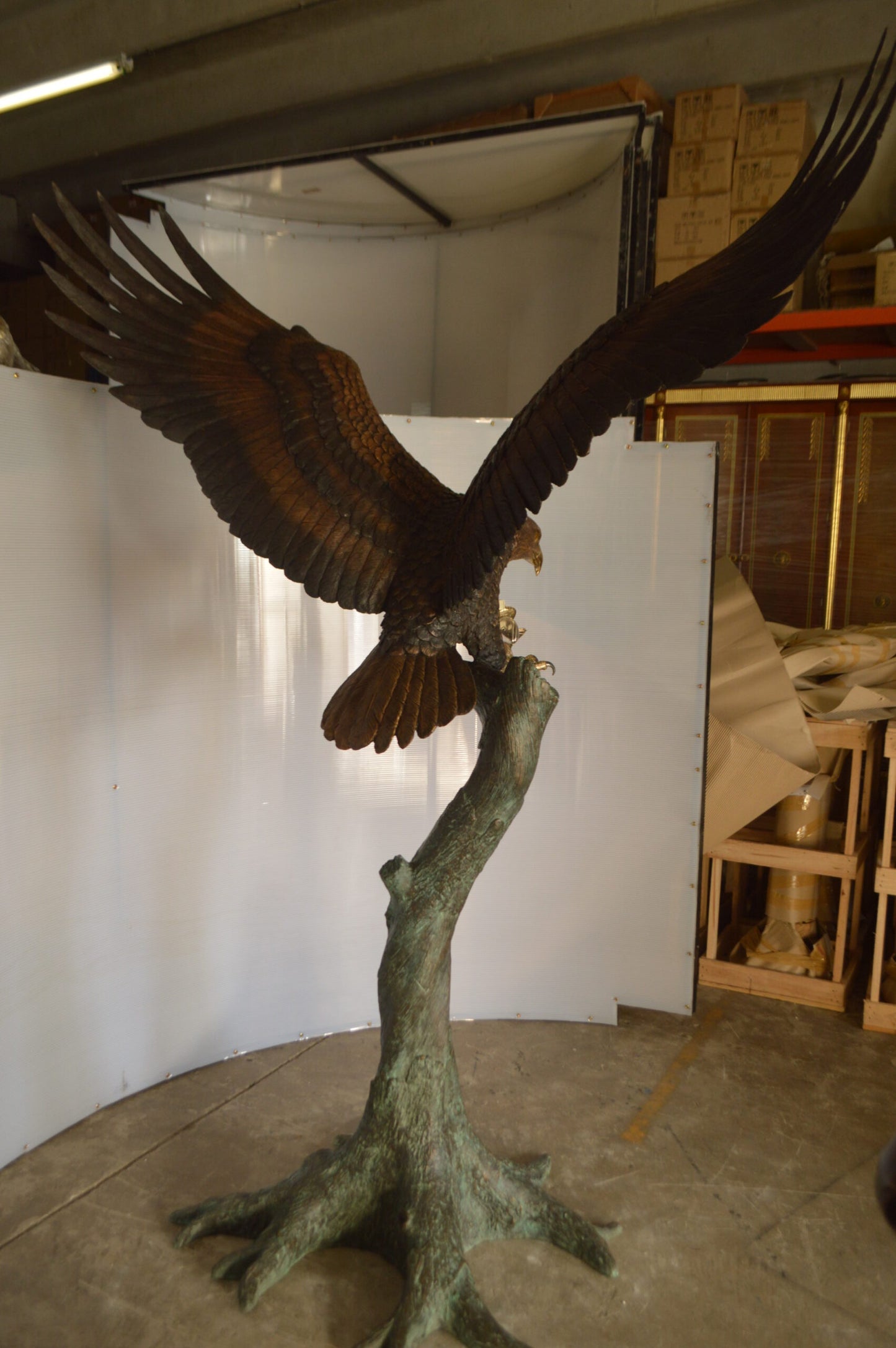 Landing Eagle on a Tree Giant Bronze Statue -  Size: 72"L x 36"W x 88"H.