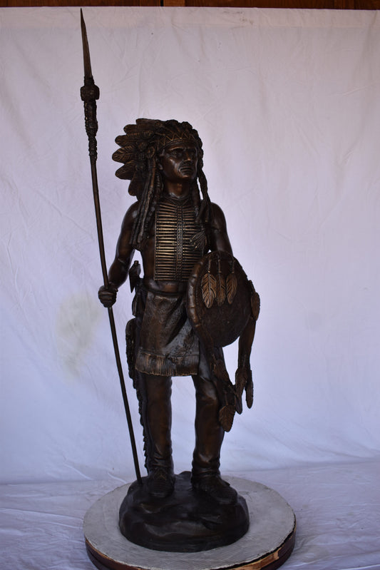 Indian Chief Made of Very Detailed Bronze Statue - Size: 24"L x 18"W x 53"H.