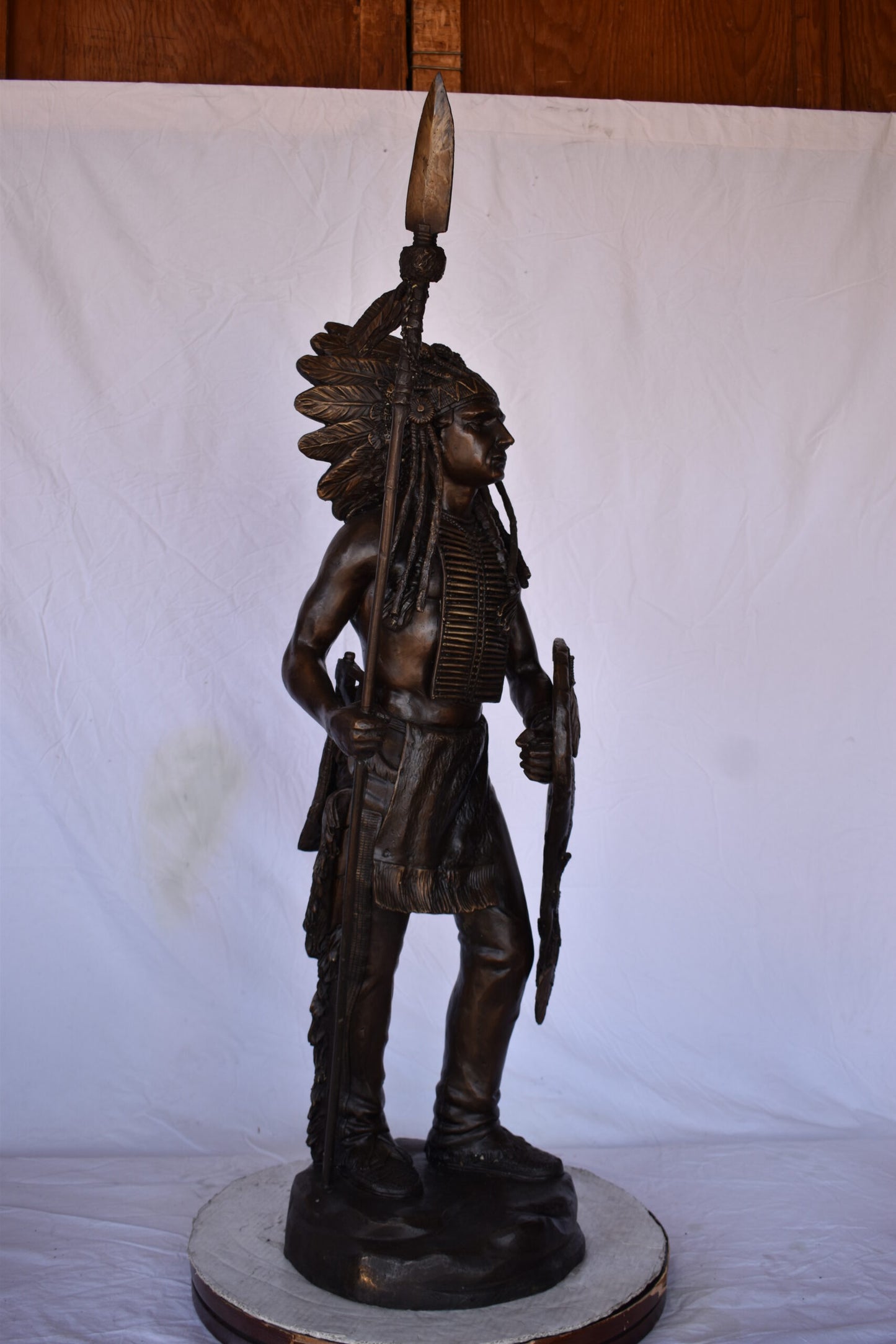 Indian Chief Made of Very Detailed Bronze Statue - Size: 24"L x 18"W x 53"H.