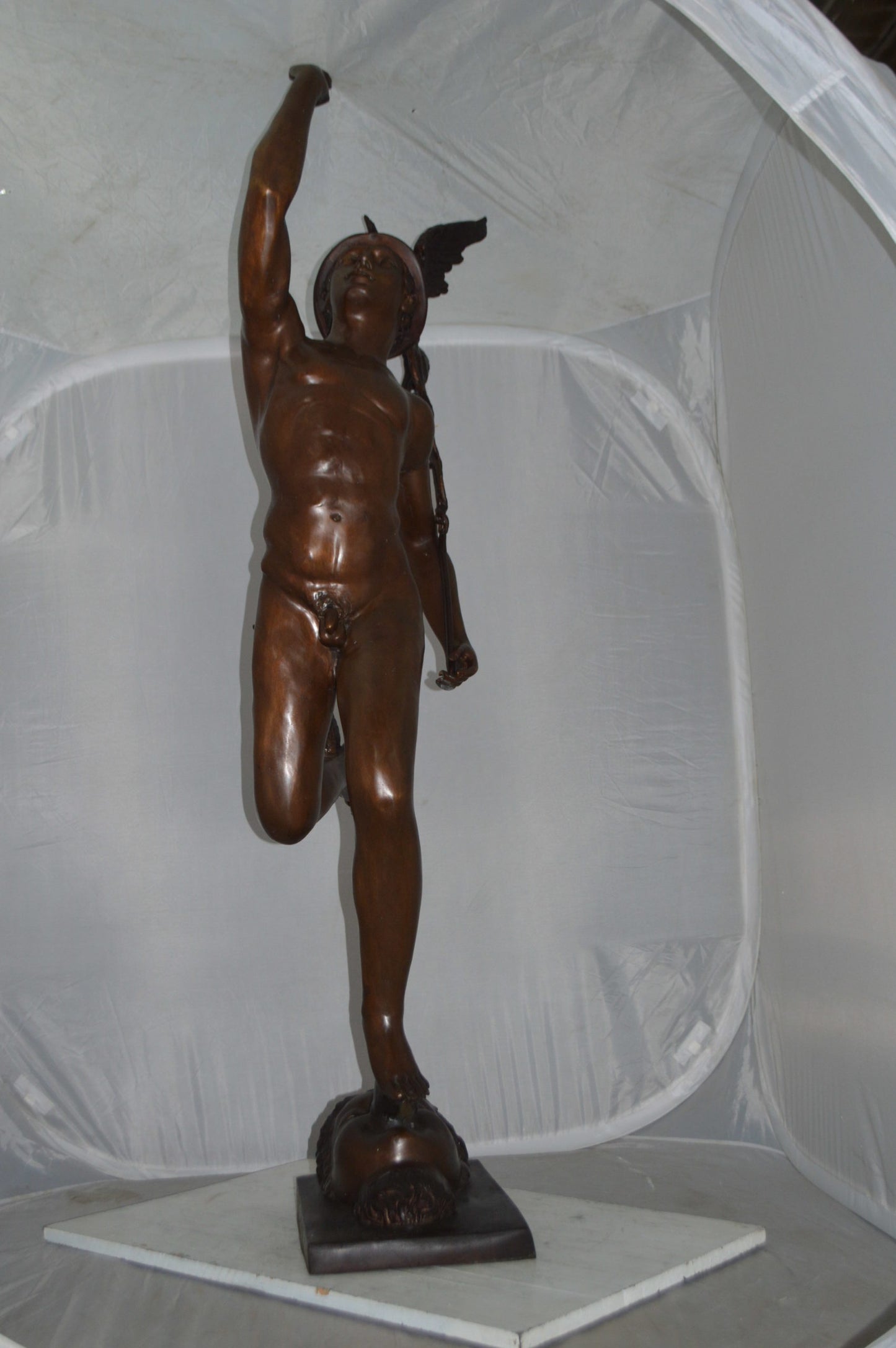 19th Century Mercury Bronze Statue - Size: 23"L x 13"W x 64"H.