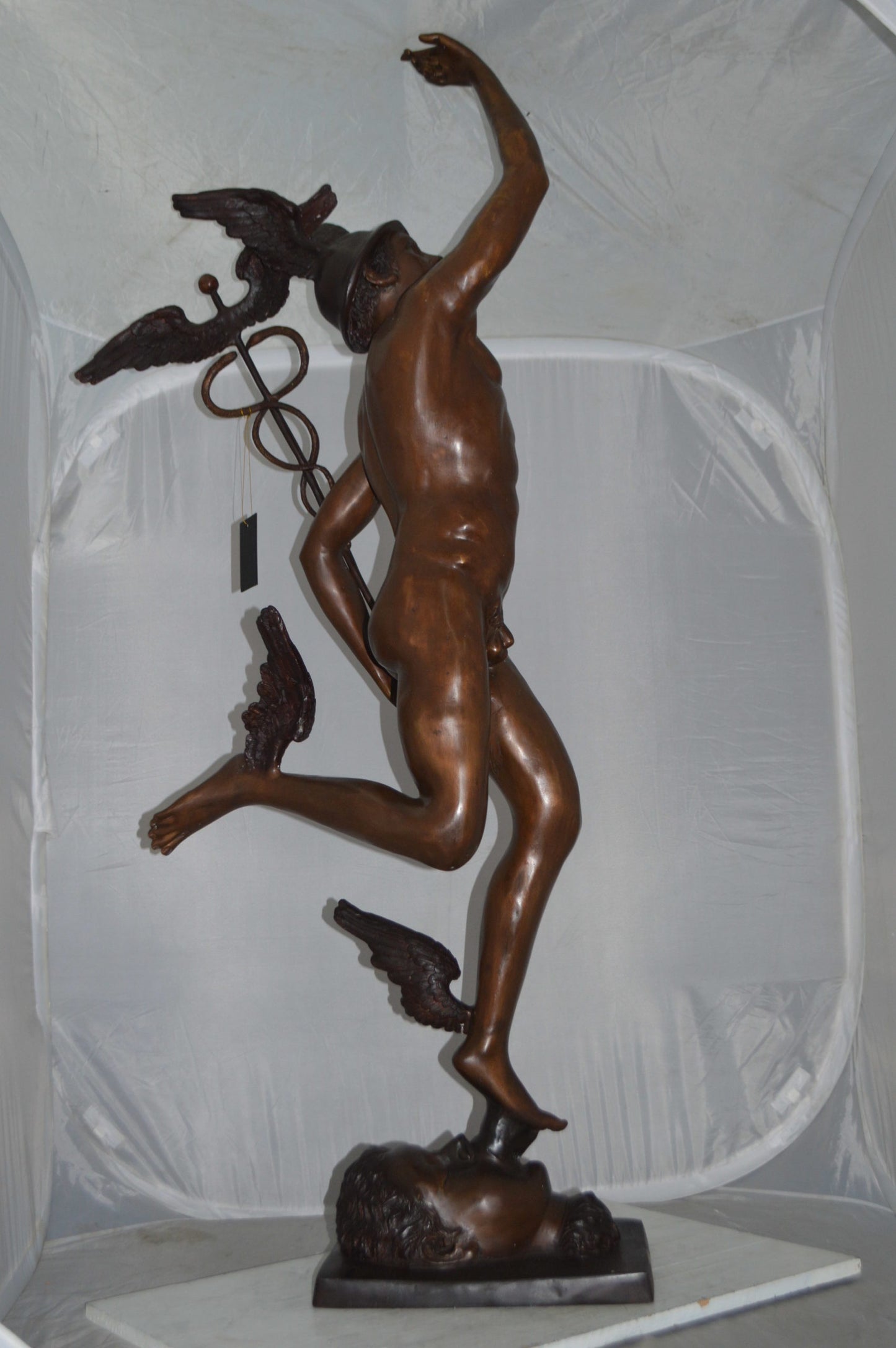 19th Century Mercury Bronze Statue - Size: 23"L x 13"W x 64"H.