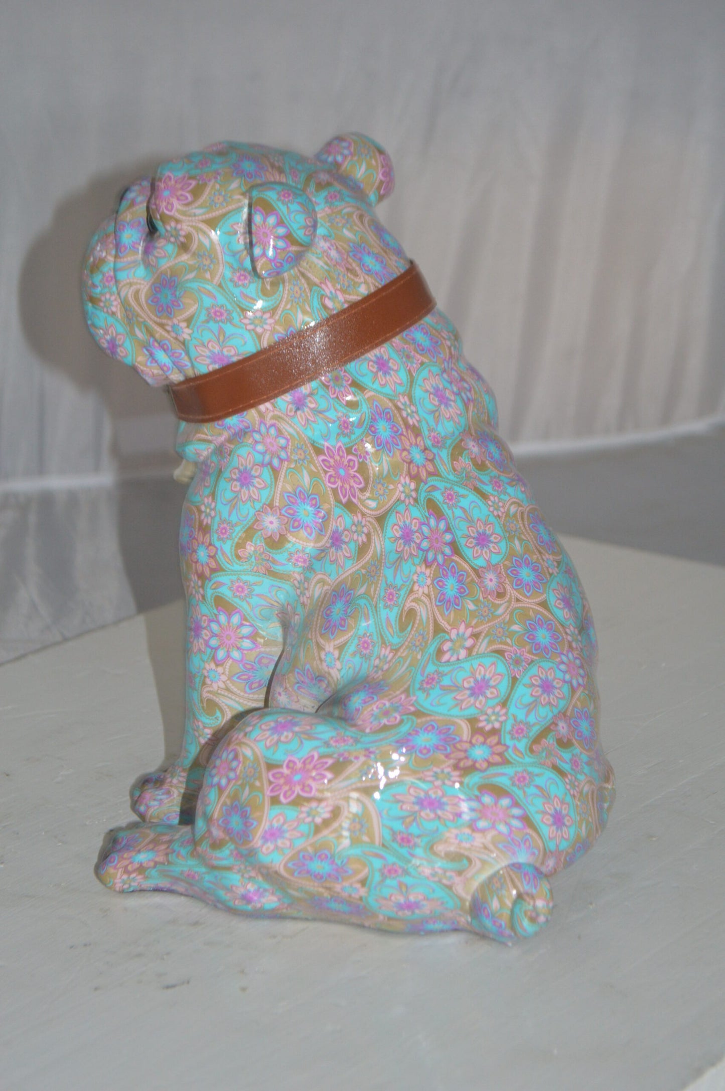Modern Pastel Bulldog made of Resin - Size: 9"L x 8"W x 12"H.