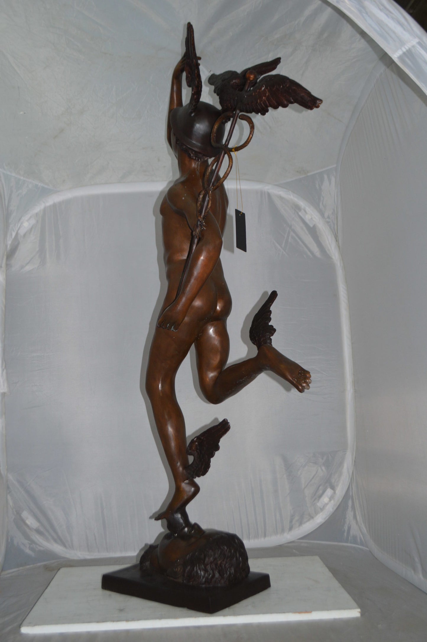 19th Century Mercury Bronze Statue - Size: 23"L x 13"W x 64"H.
