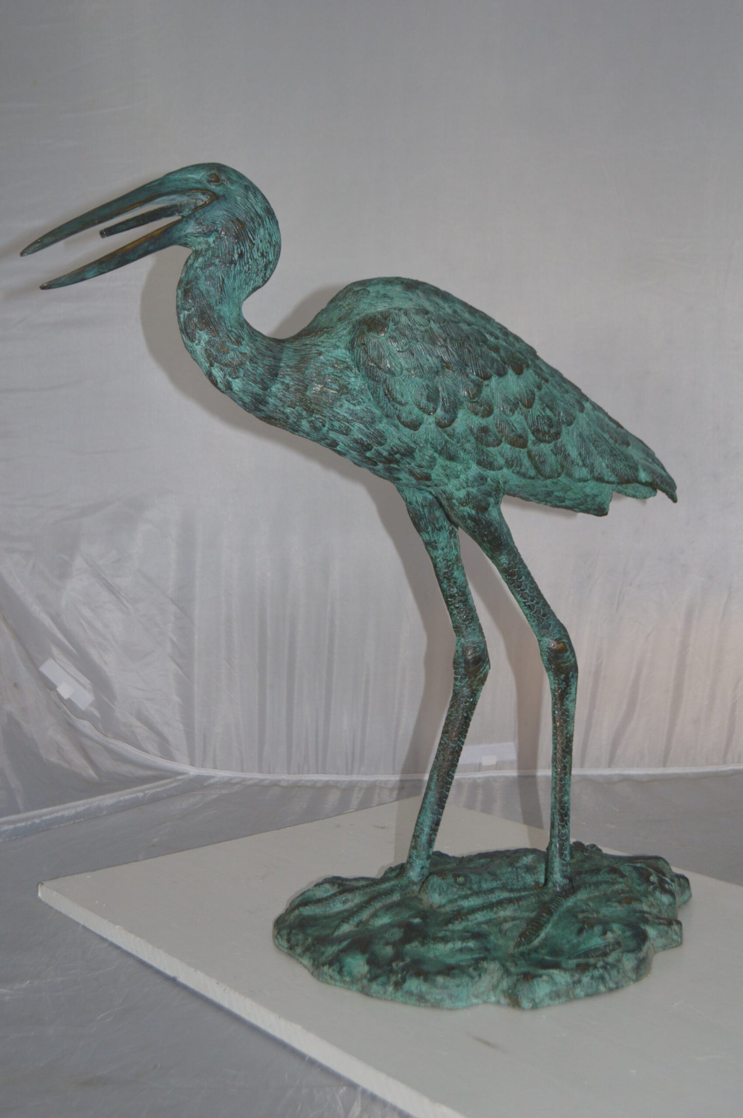 Heron Fountain Bronze Statue - Size: 14"L x 24"W x 26"H.