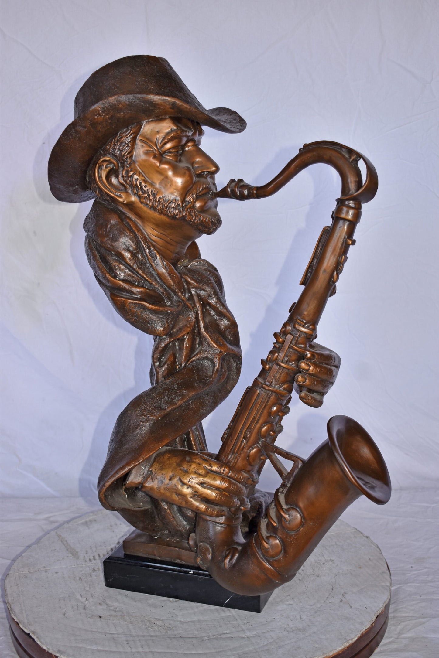 Musicista By Arnadia, Bust of Saxophone Player Bronze Statue - 15" x 18"x 32"H