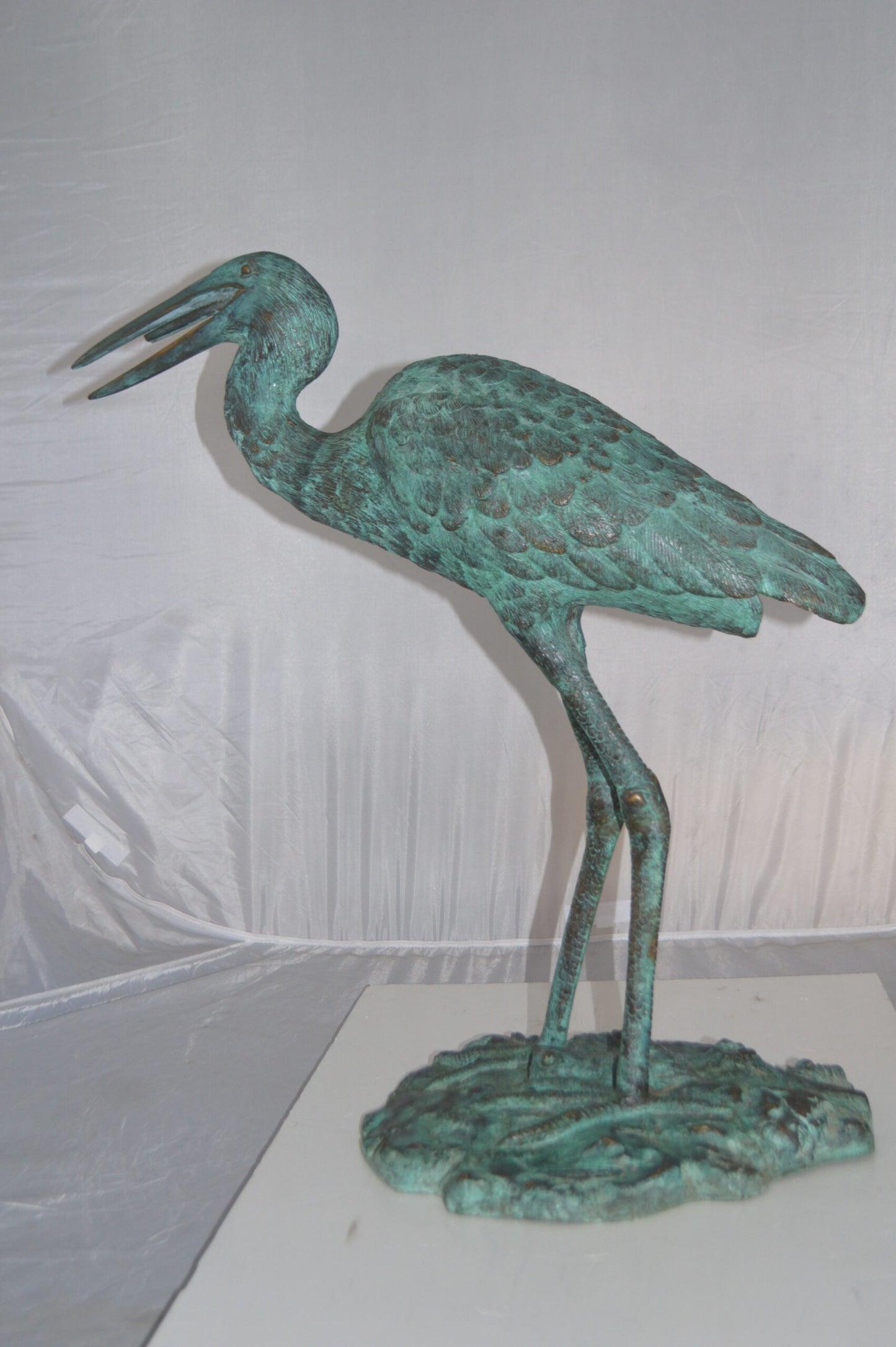 Heron Fountain Bronze Statue - Size: 14"L x 24"W x 26"H.