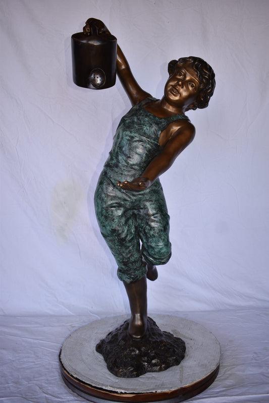 Standing Boy with Watering Can Bronze Statue Fountain - Size: 24" x 22" x 48"H.