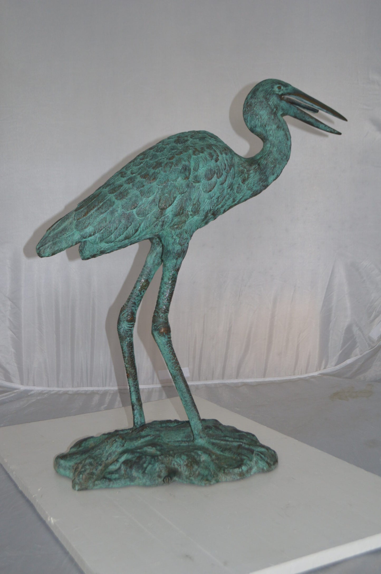 Heron Fountain Bronze Statue - Size: 14"L x 24"W x 26"H.