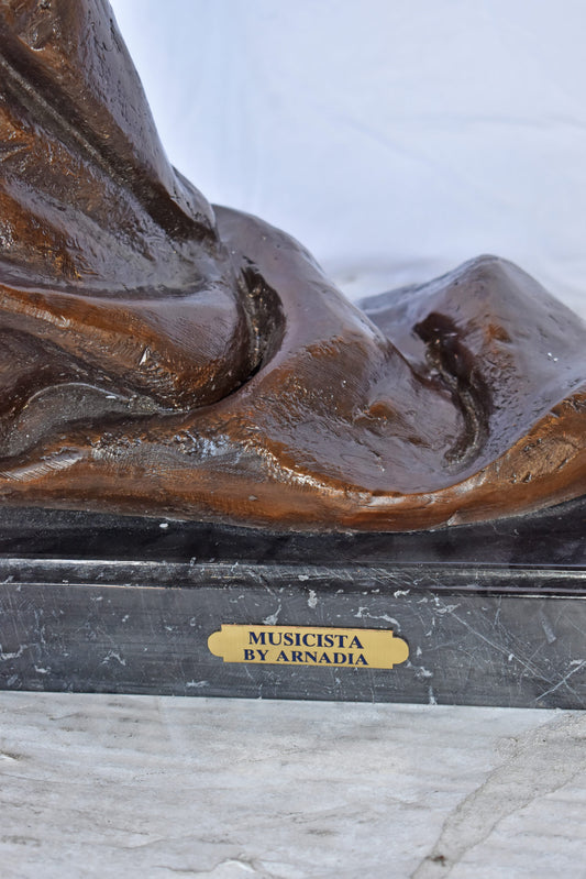 Musicista By Arnadia, Bust of Clarinet Player Bronze Statue - 17" x 25" x 31"H.