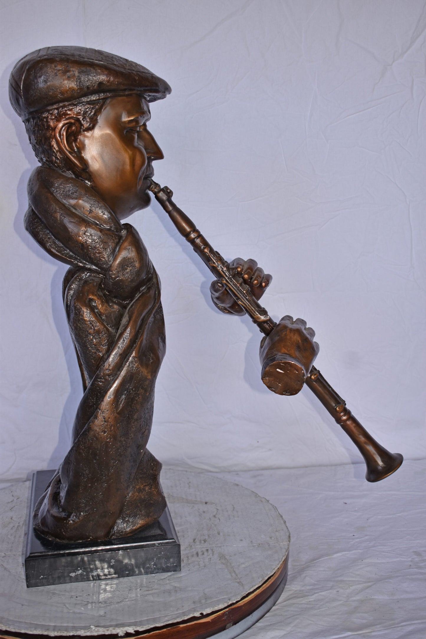 Musicista By Arnadia, Bust of Clarinet Player Bronze Statue - 17" x 25" x 31"H.