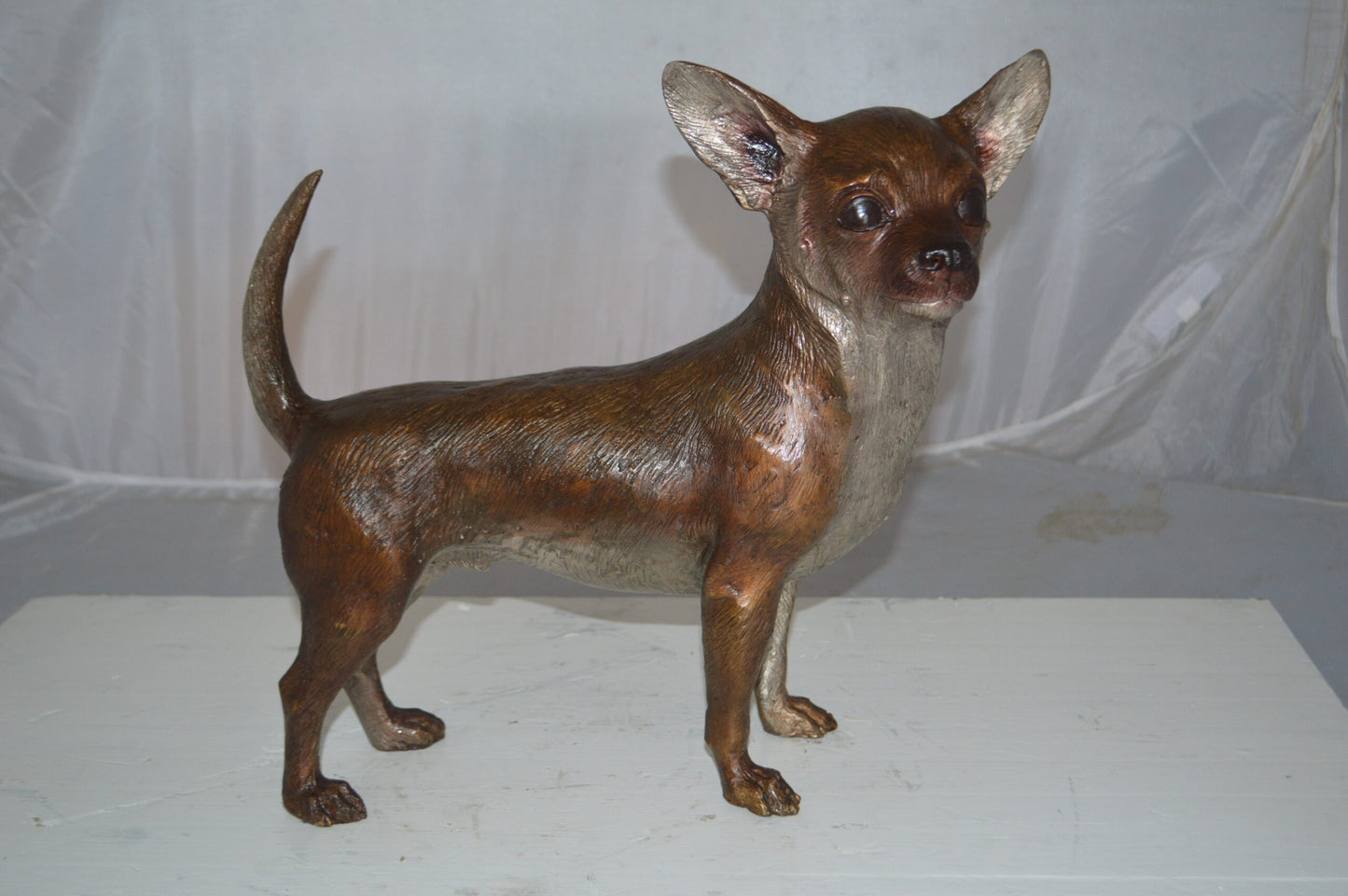 Standing Chihuahua Bronze Statue - Size: 6"L x 16"W x 14"H.