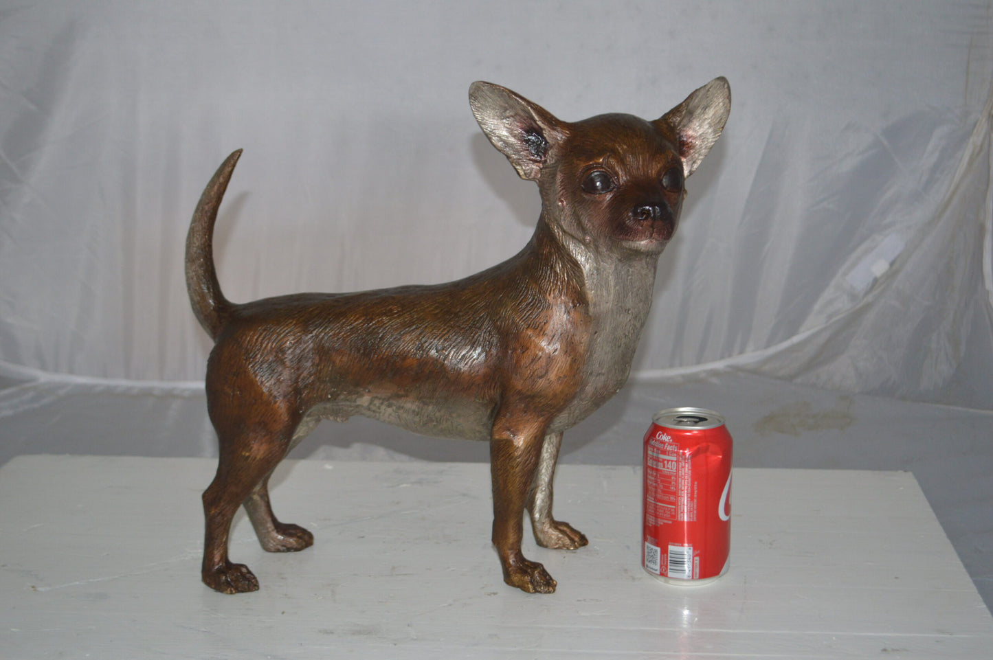 Standing Chihuahua Bronze Statue - Size: 6"L x 16"W x 14"H.