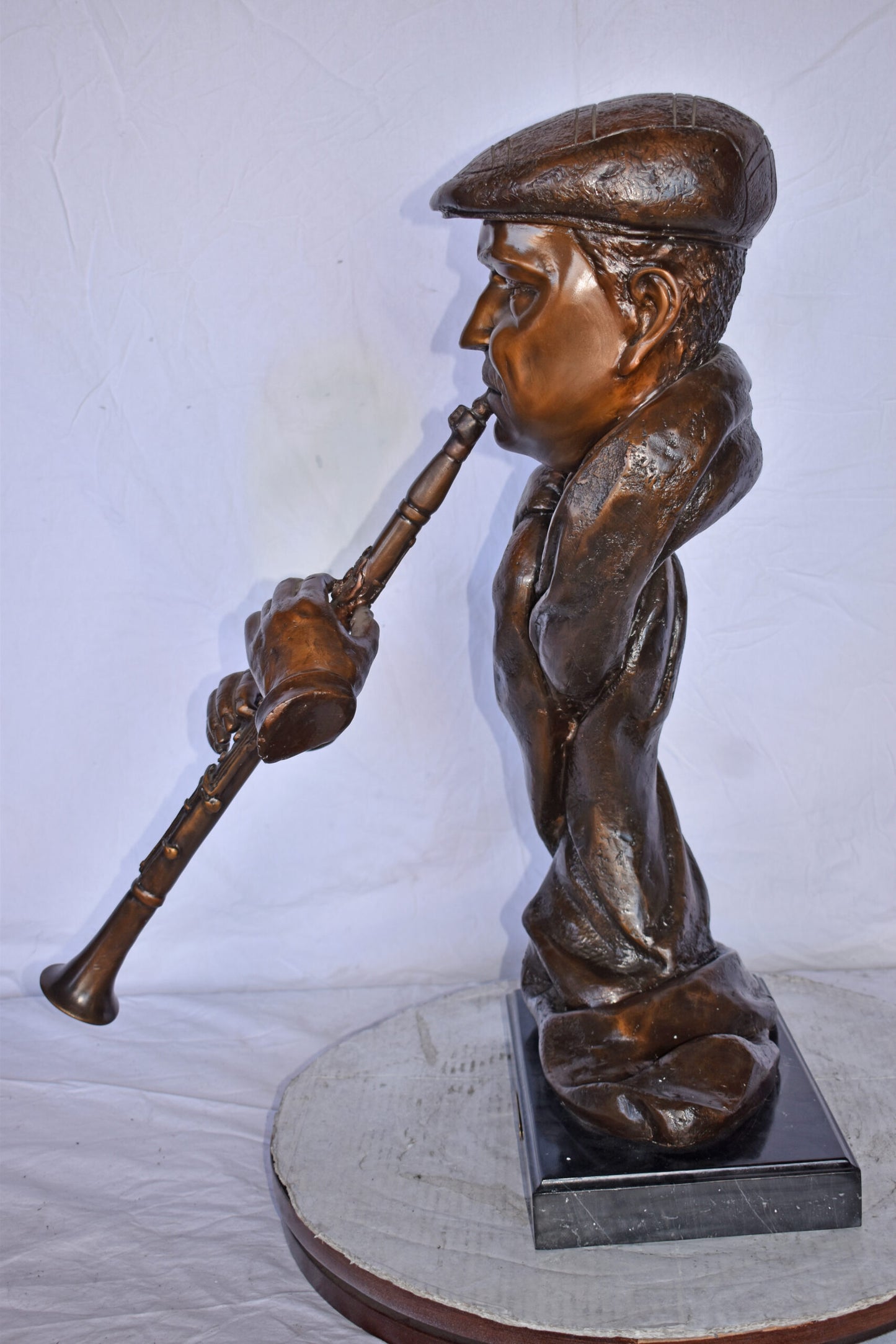 Musicista By Arnadia, Bust of Clarinet Player Bronze Statue - 17" x 25" x 31"H.