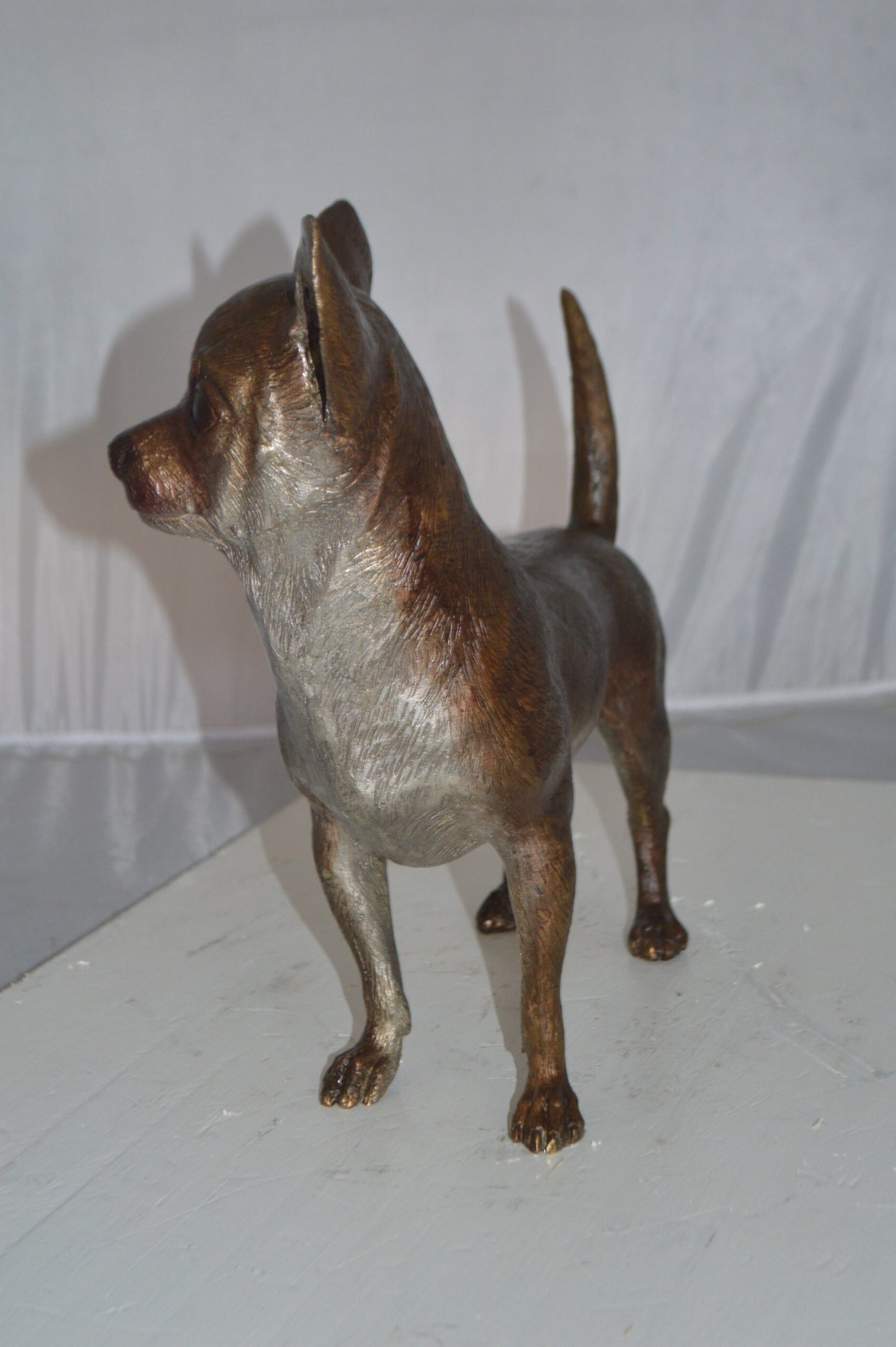 Standing Chihuahua Bronze Statue - Size: 6"L x 16"W x 14"H.