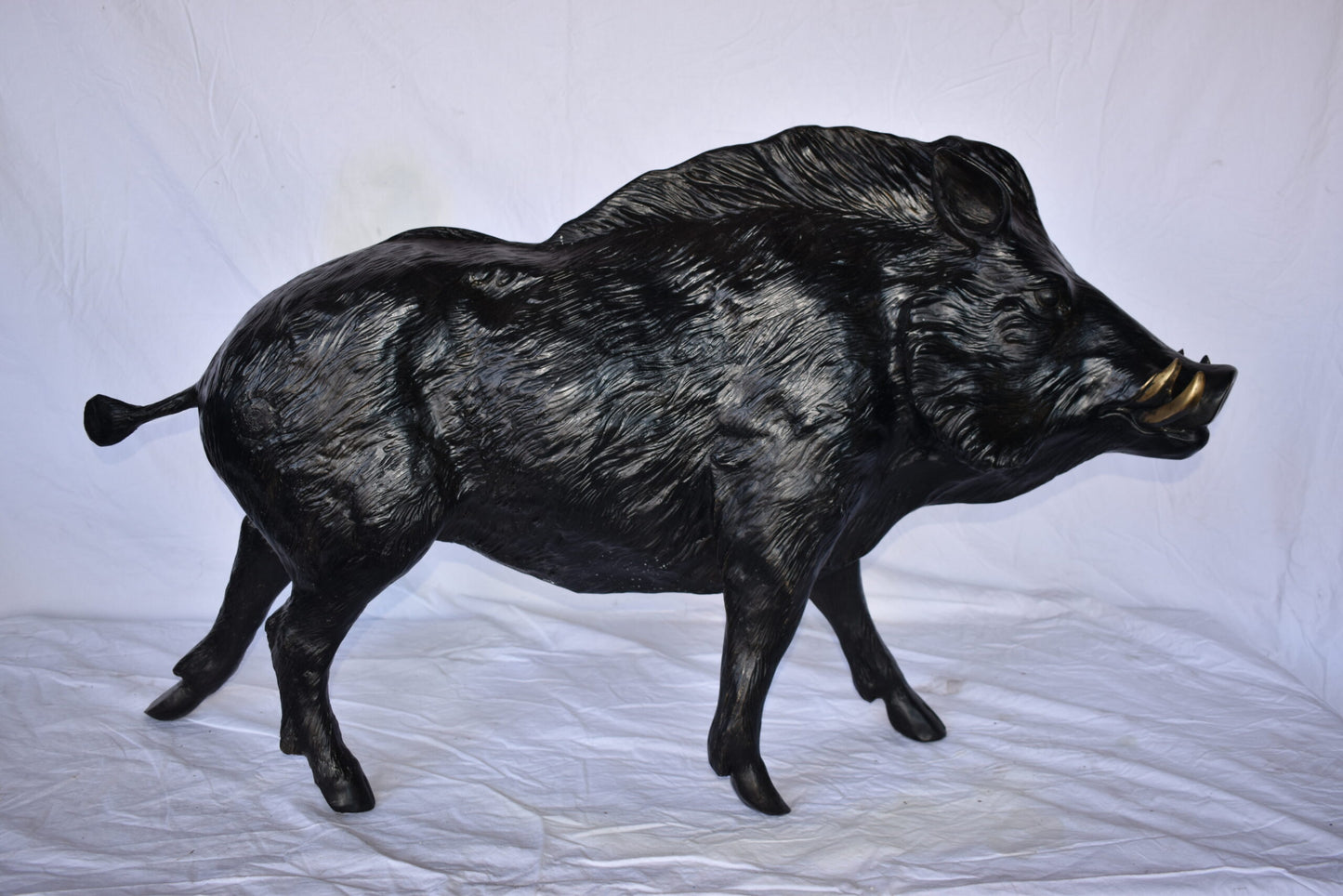 Lifesize Boar Made of Bronze, Statue - Size: 12"L x 50"W x 30"H.