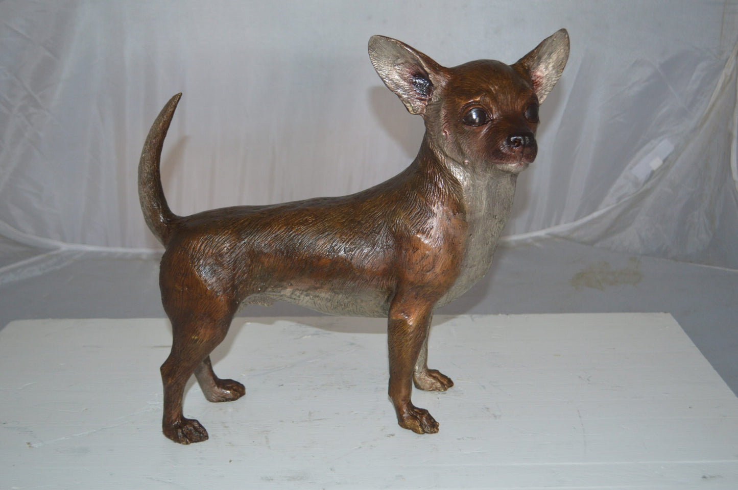 Standing Chihuahua Bronze Statue - Size: 6"L x 16"W x 14"H.