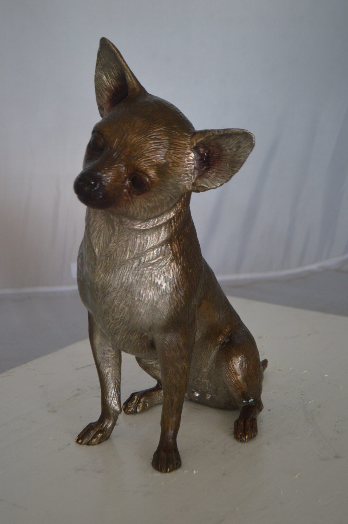 Sitting Chihuahua Bronze Statue - Size: 6"L x 15"W x 15"H.
