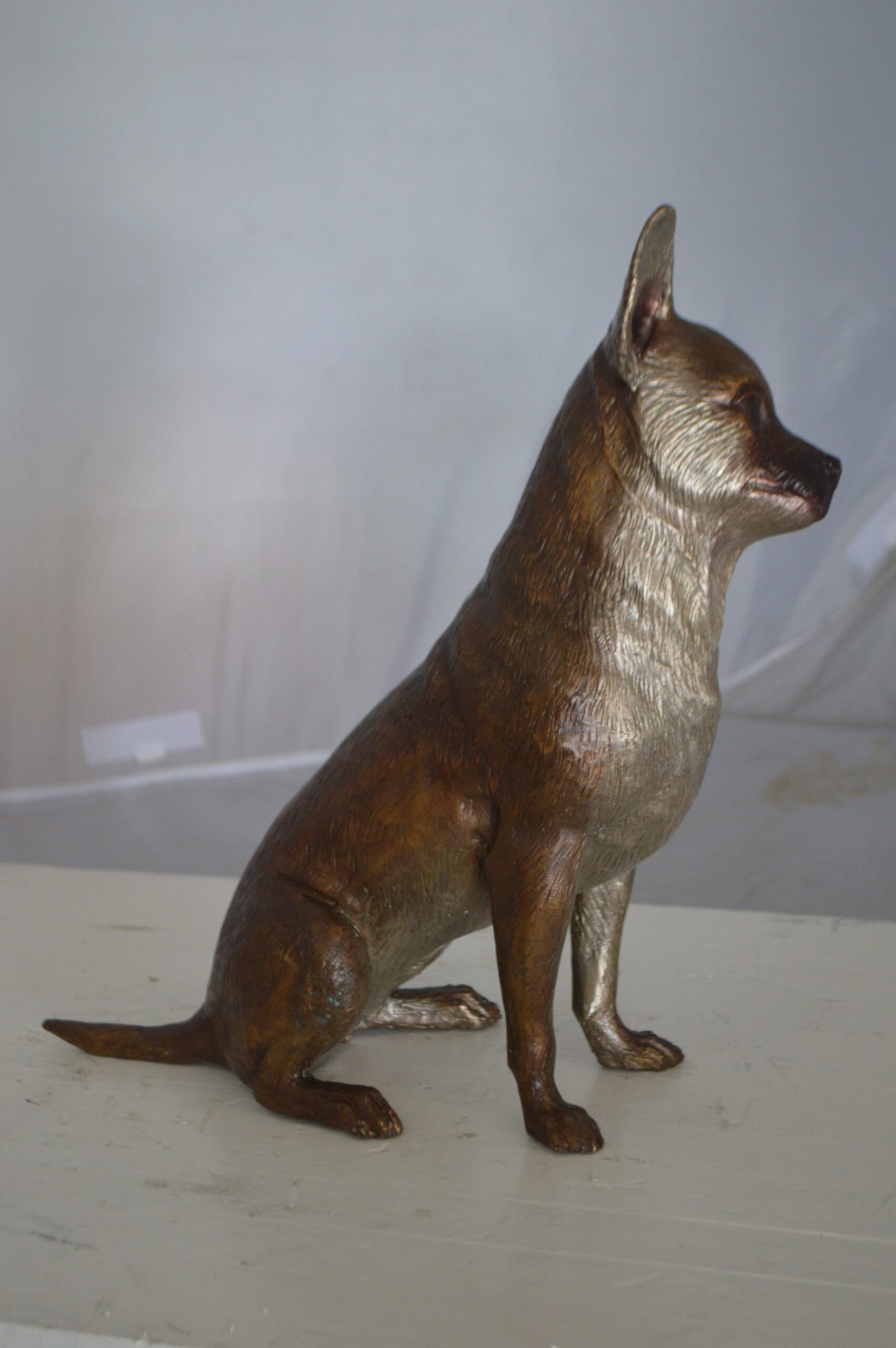 Sitting Chihuahua Bronze Statue - Size: 6"L x 15"W x 15"H.