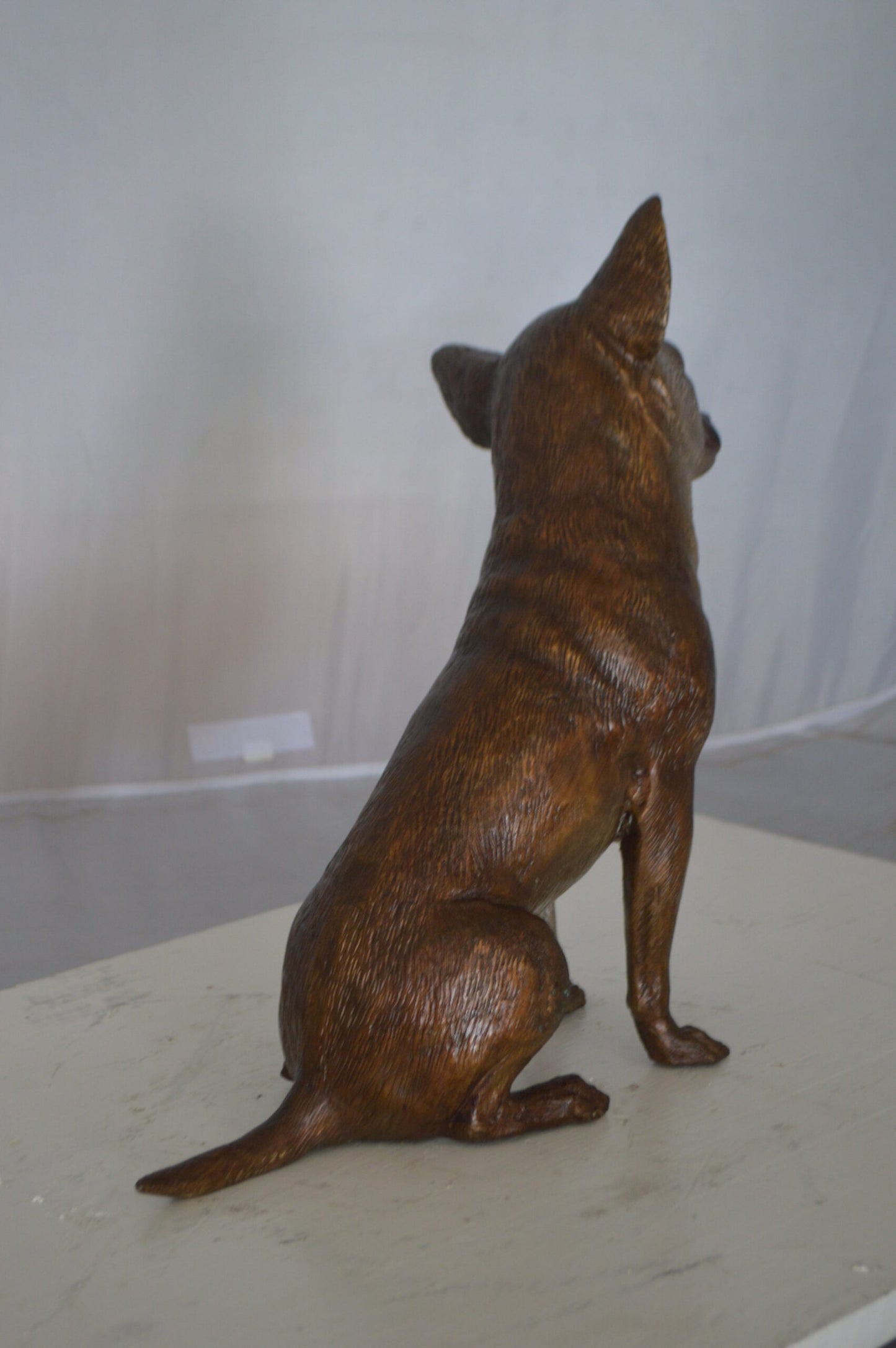 Sitting Chihuahua Bronze Statue - Size: 6"L x 15"W x 15"H.