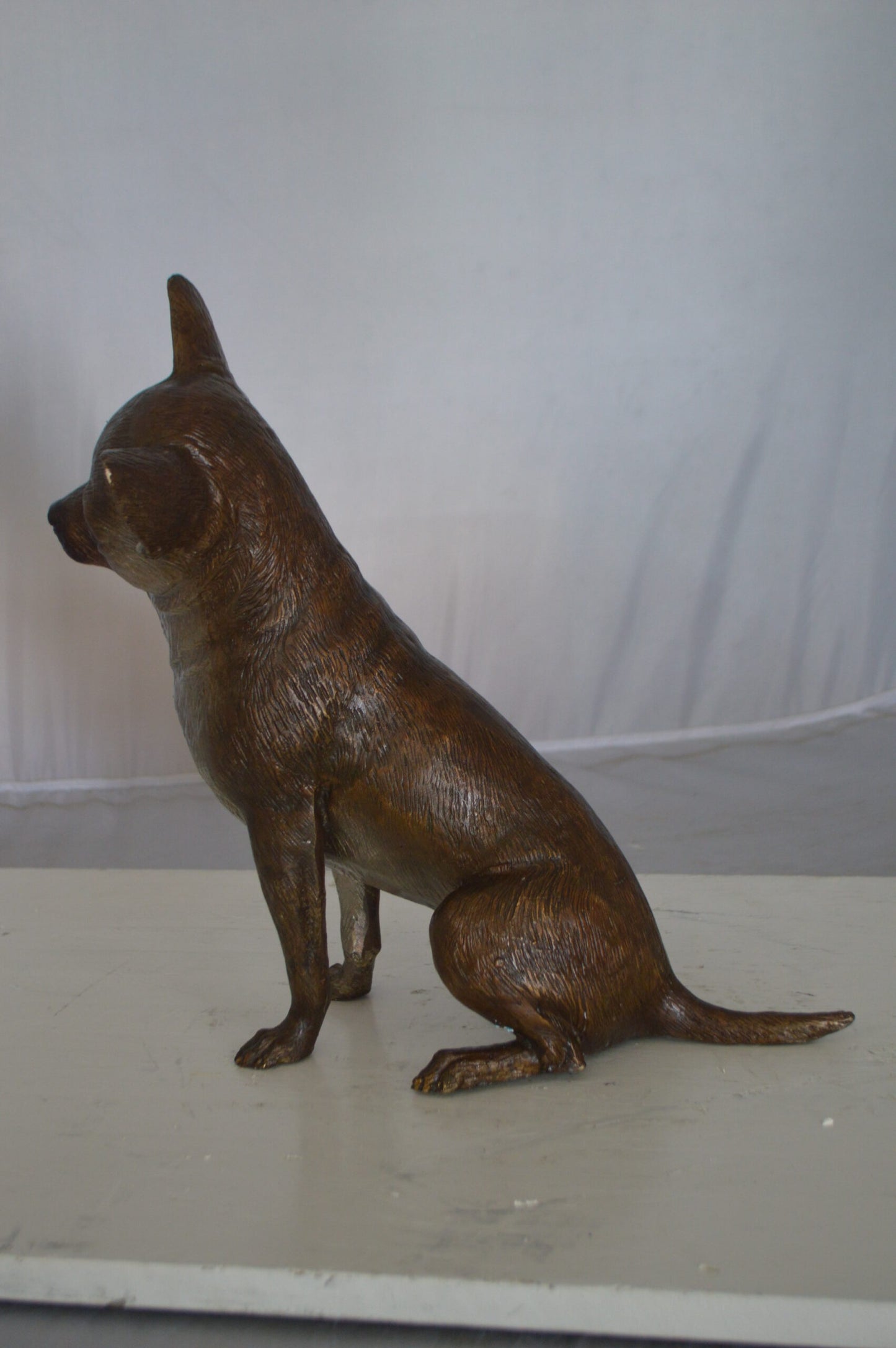 Sitting Chihuahua Bronze Statue - Size: 6"L x 15"W x 15"H.