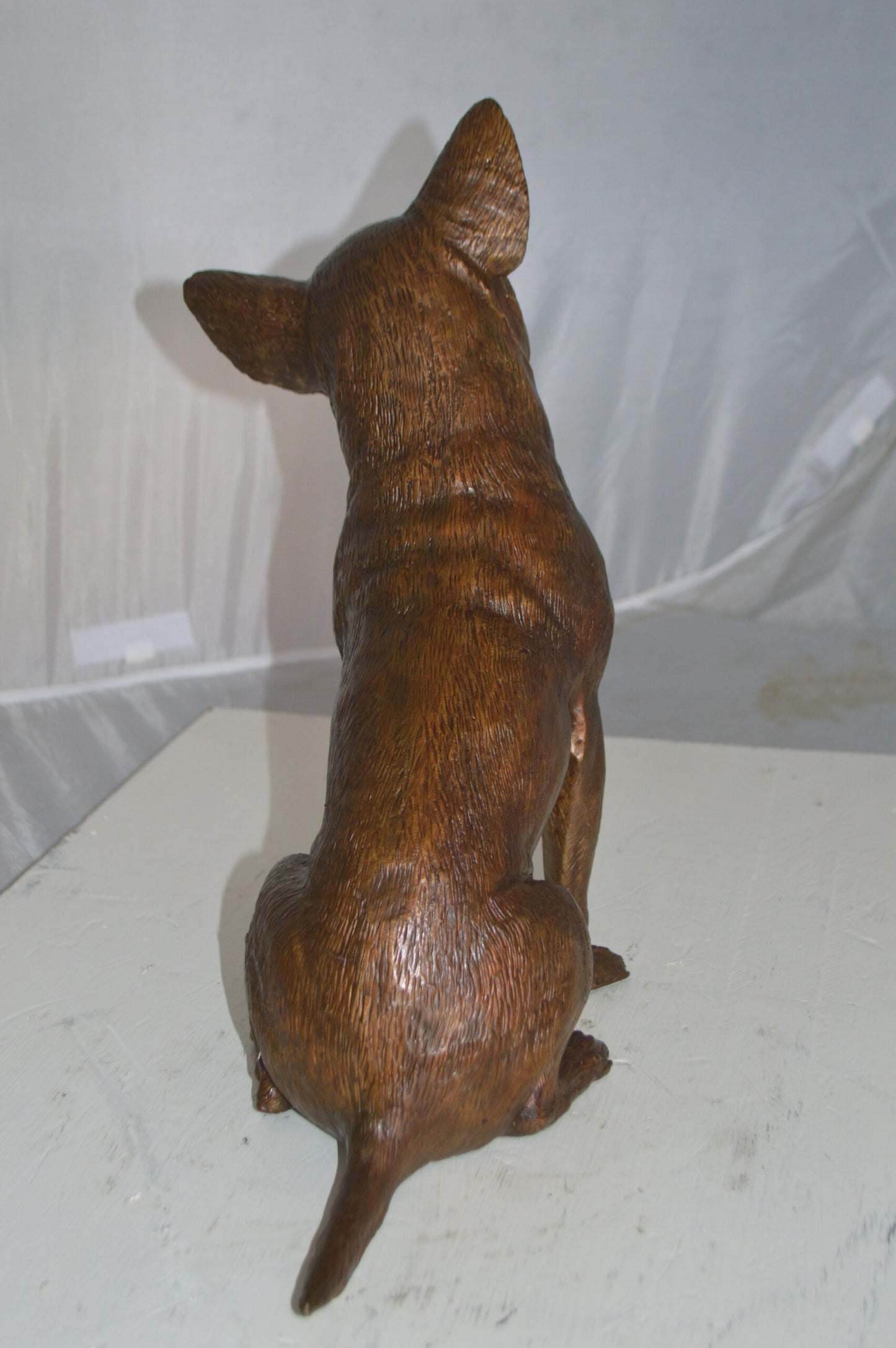 Sitting Chihuahua Bronze Statue - Size: 6"L x 15"W x 15"H.