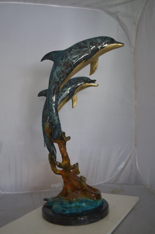 Two Dolphins fountain Bronze Statue on a marble -  Size: 19"L x 15"W x 36"H.