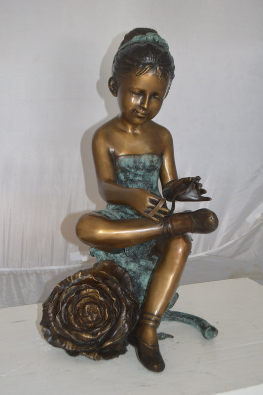Dancer with Rose bronze statue - Size: 15"L x 17"W x 26"H.