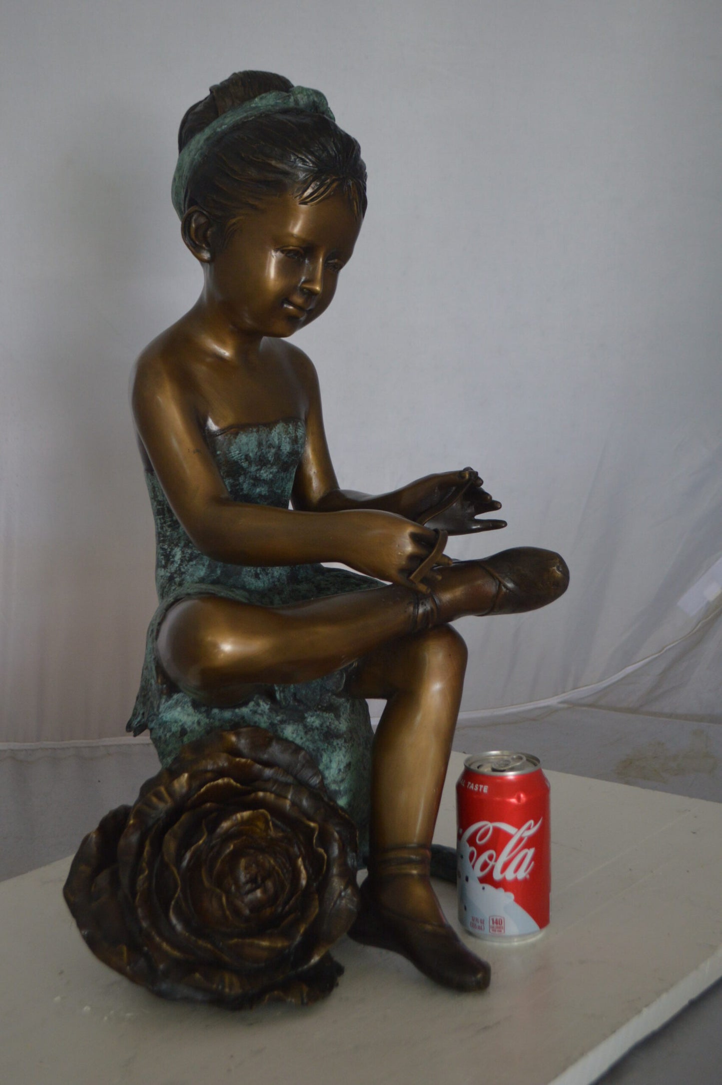 Dancer with Rose bronze statue - Size: 15"L x 17"W x 26"H.