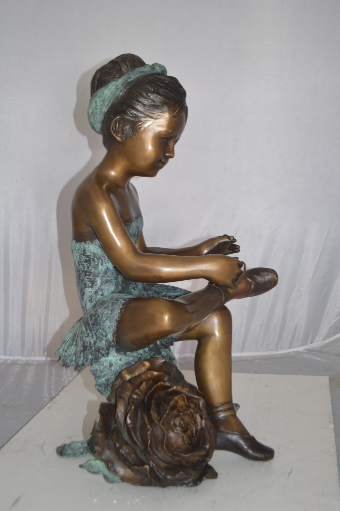 Dancer with Rose bronze statue - Size: 15"L x 17"W x 26"H.