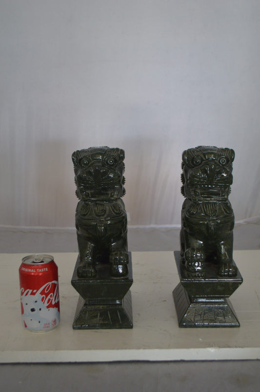 Pair of Foo Dogs Made of Jade - Size: 7"L x 4"W x 14"H.