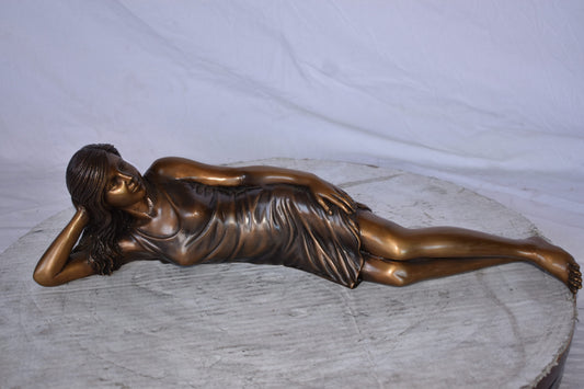 Gorgeous Young Lady Laying on The Ground Bronze Statue - Size: 5"L x 21"W x 5"H.