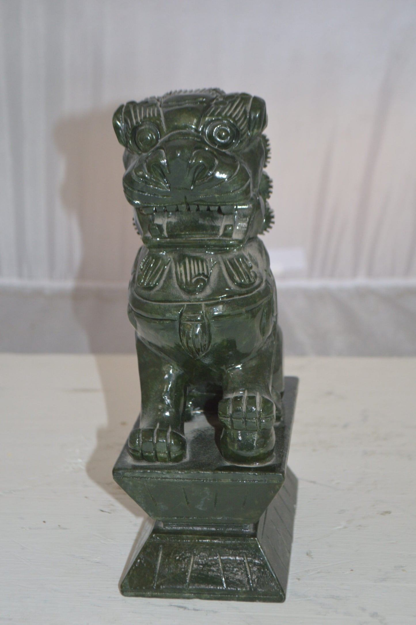 Pair of Foo Dogs Made of Jade - Size: 7"L x 4"W x 14"H.
