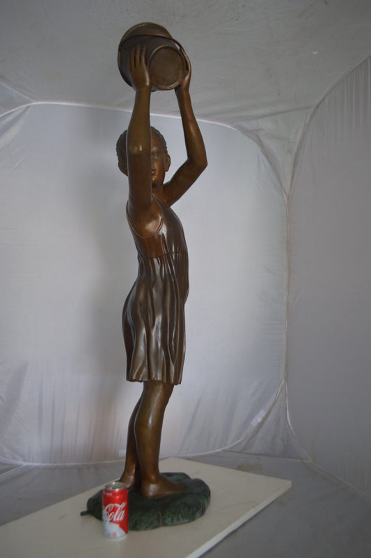 Standing girl with Bucket Fountain Bronze Statue - Size: 20"L x 15"W x 55"H.