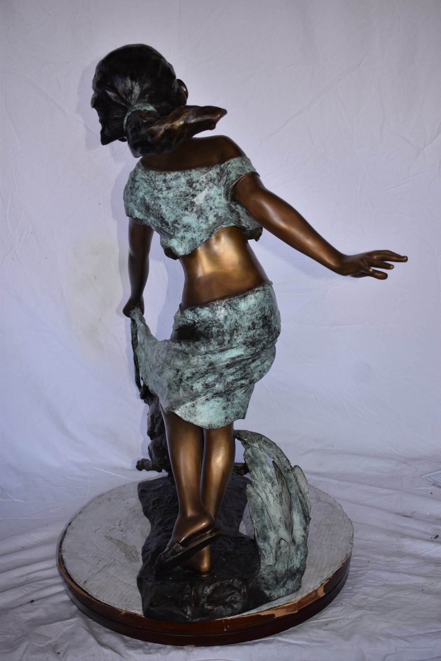 Young Girl Running with Her Dog Bronze Statue - Size: 16"L x 36"W x 39"H.