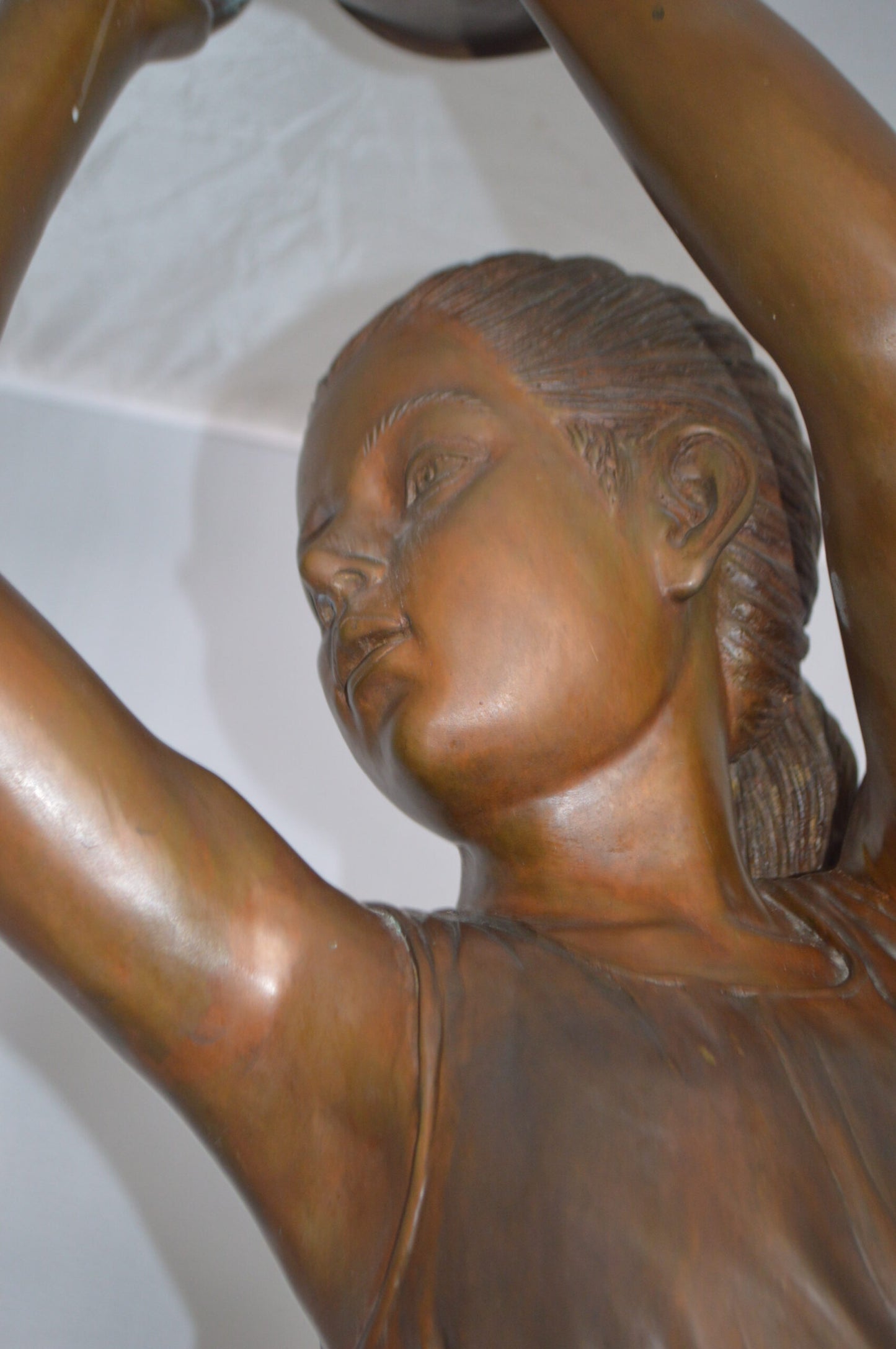 Standing girl with Bucket Fountain Bronze Statue - Size: 20"L x 15"W x 55"H.