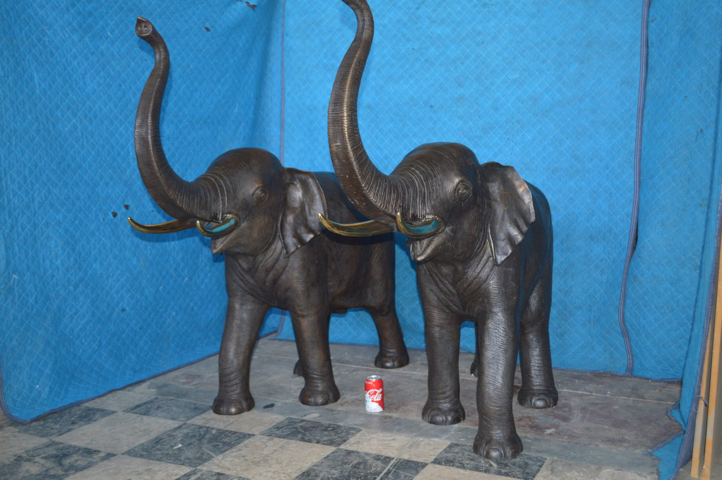 Pair of large Elephants bronze statue - fountain -  Size: 55"L x 17"W x 53"H.