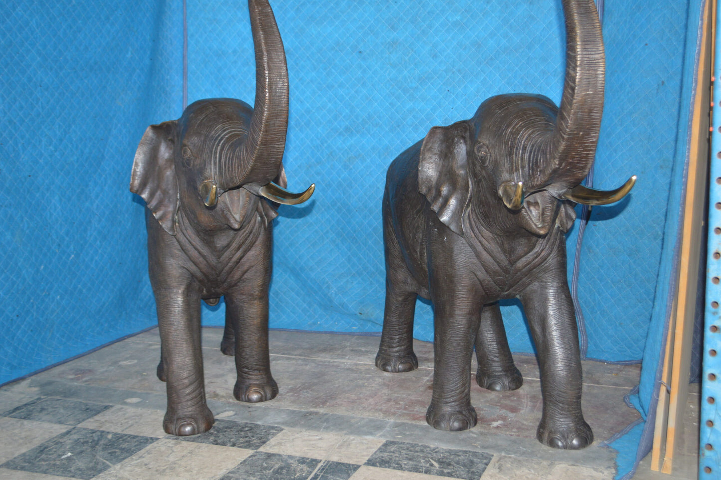 Pair of large Elephants bronze statue - fountain -  Size: 55"L x 17"W x 53"H.