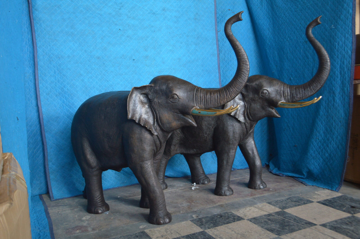 Pair of large Elephants bronze statue - fountain -  Size: 55"L x 17"W x 53"H.