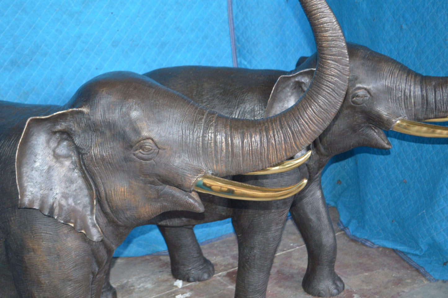 Pair of large Elephants bronze statue - fountain -  Size: 55"L x 17"W x 53"H.