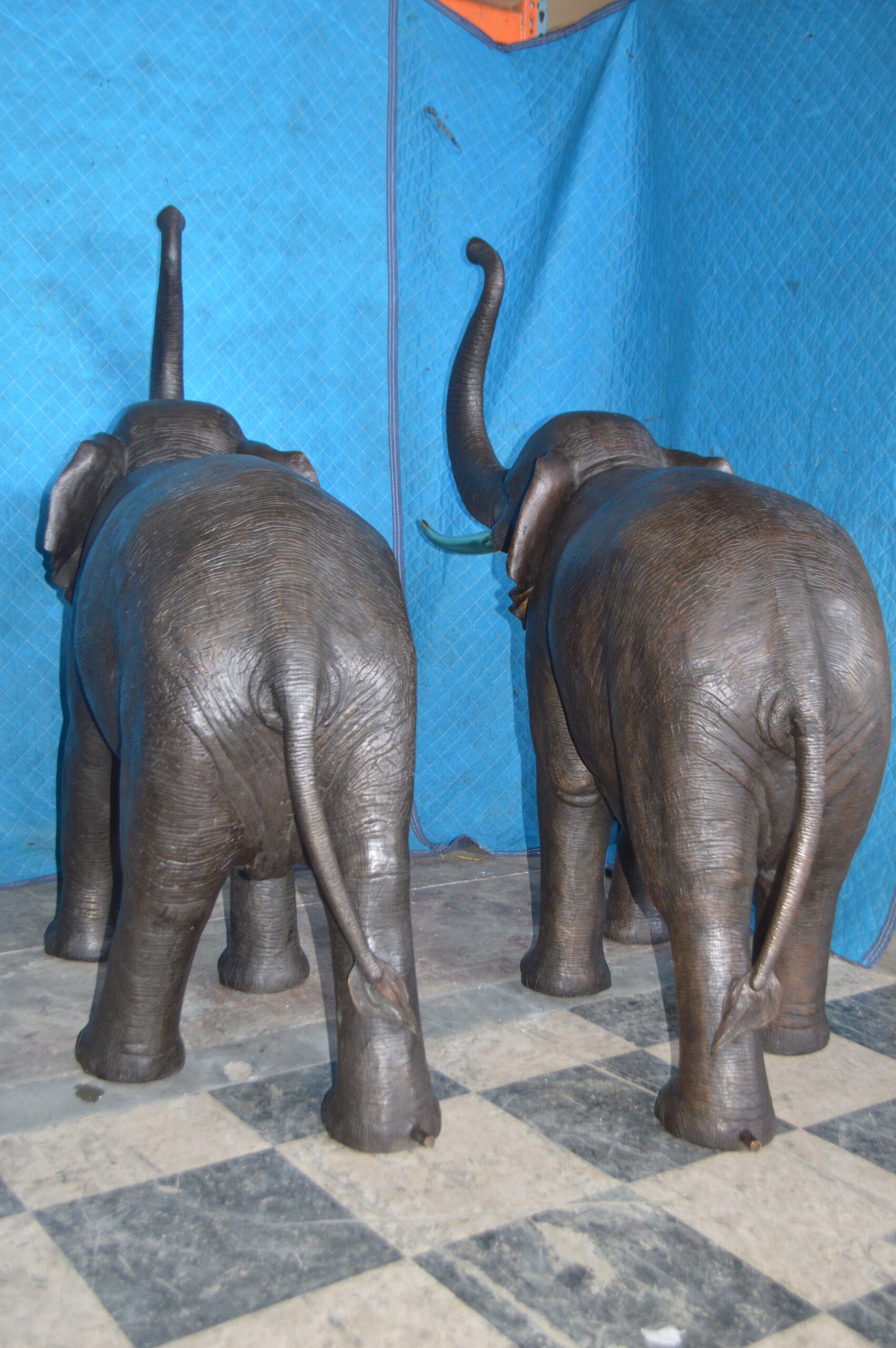 Pair of large Elephants bronze statue - fountain -  Size: 55"L x 17"W x 53"H.