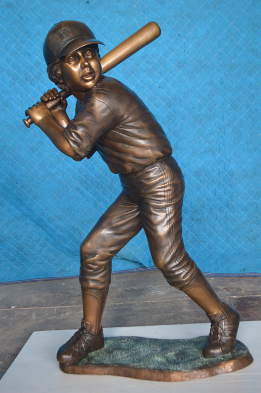 Boy With a baseball Bat playing, Bronze Statue -  Size: 23"L x 16"W x 38"H.